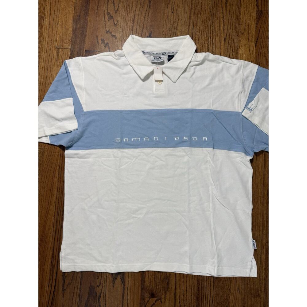 Vintage Damani Dada Supreme Polo Shirt Mens 2XL White Blue Y2K Streetwear 90s С6